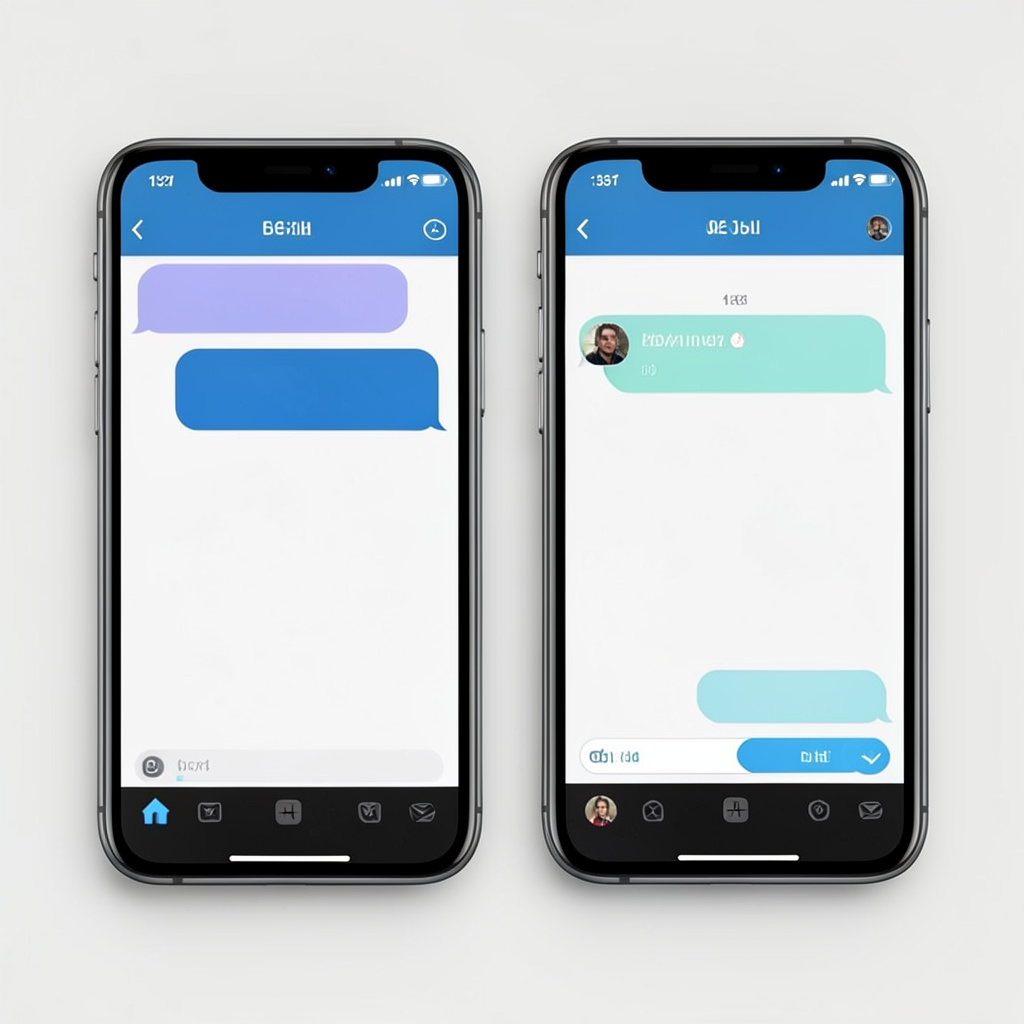 Two smartphones side by side showing chat bubbles in a messaging app conversation